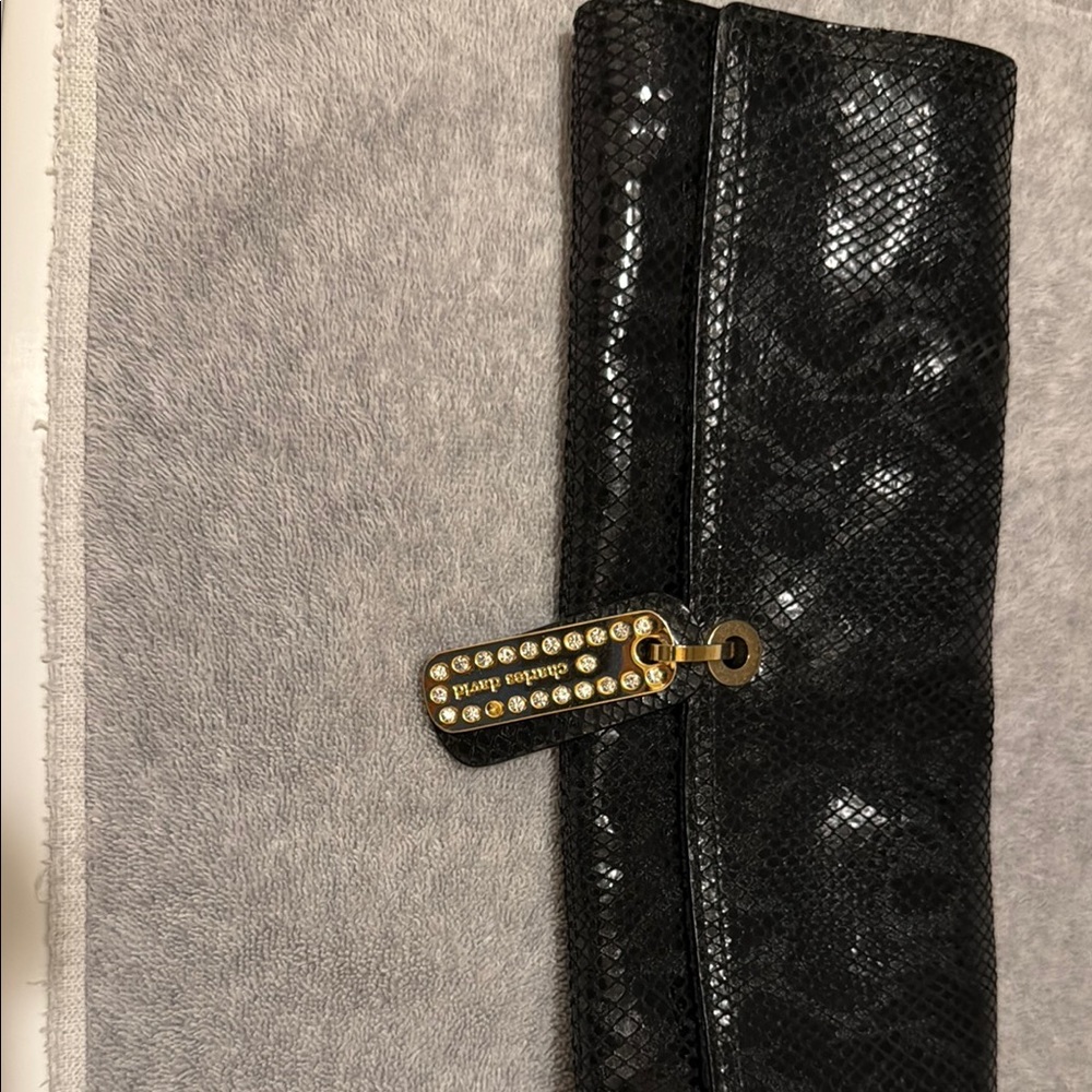 Charles David Black and Gold Clutch with Embellished Clasp